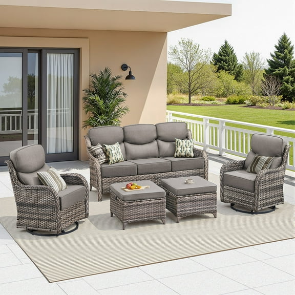 Unnifurnzi 5 Pieces Outdoor Furniture-All Weather Wicker Swivel Patio Chairs with Patio Couch Patio Furniture for Deck Porch Poolside Balcony-Gray/Gray