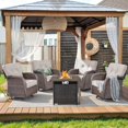 thumbnail image 1 of Unnifurnzi 5 Pieces Outdoor Furniture with Fire Pit-All Weather High Back Wicker Outdoor Swivel Chairs Set of 4 Patio Chairs for Deck Porch Garden Balcony Poolside-Brown/Beige, 1 of 7