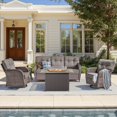 thumbnail image 1 of Unnifurnzi 5 Pieces Outdoor Furniture with Fire Pit-All Weather Outdoor Wicker Sofa with Swivel Rocking Chair Outdoor Furniture for Deck Porch Garden Balcony Poolside-Brown/Gray, 1 of 7