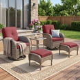 thumbnail image 1 of Unnifurnzi 5 Pieces Outdoor Wicker Patio Furniture Set-High Back Outdoor Rocking Chairs Set of 2 with Ottoman Patio Conversation Sets for Deck Lawn Porch Balcony Poolside-Gray/Red, 1 of 7