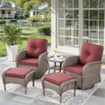 thumbnail image 1 of Unnifurnzi 5 Pieces Outdoor Wicker Patio Furniture Set-High Back Outdoor Rocking Chairs Set of 2 with Ottoman Patio Conversation Sets for Deck Lawn Porch Balcony Poolside-Gray/Red, 1 of 7