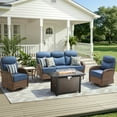 thumbnail image 1 of Unnifurnzi 5 Pieces Patio Furniture with Fire Pit-6'' Thick Cushions Outdoor Furniture with Swivel Rocker Chairs Outdoor Couch Wicker Patio Furniture For Deck Porch Garden Poolside-Brown/Blue, 1 of 7