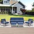 thumbnail image 1 of Unnifurnzi 5 Pieces Patio Furniture Set-Patio Conversation Sets with Swivel Rocking Chairs Patio Couch Set with Outdoor Ottomans for Deck Porch Poolside Balcony-White/Blue, 1 of 7