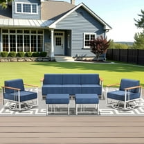 Unnifurnzi 5 Pieces Patio Furniture Set-Patio Conversation Sets with Swivel Rocking Chairs Patio Couch Set with Outdoor Ottomans for Deck Porch Poolside Balcony-White/Blue