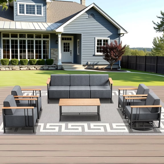 Unnifurnzi 6 Pieces Outdoor Furniture-Outdoor Furniture Set with Patio Chairs All Weather Outdoor Sofa with Coffee Table for Deck Porch Poolside Balcony-Black/Dark Gray