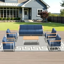 Unnifurnzi 6 Pieces Outdoor Furniture-Outdoor Furniture Set with Patio Chairs All Weather Outdoor Sofa with Coffee Table for Deck Porch Poolside Balcony-White/Blue