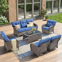 Unnifurnzi 6 Pieces Outdoor Patio Furniture Set-High Back Patio Sofas with Patio Chairs Outdoor Conversation Sets for Deck Porch Garden Balcony Poolside-Brown/Blue