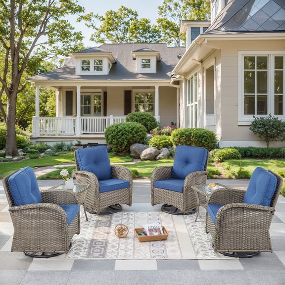 Unnifurnzi 6 Pieces Patio Bistro Set Outdoor Swivel Rocker Patio Chairs with Side Table Patio Furniture for Deck Porch Garden Balcony Poolside-Gray/Blue