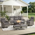 thumbnail image 1 of Unnifurnzi 7 Pieces Patio Furniture with Fire Pit-6'' Thick Cushions Outdoor Furniture with Swivel Rocker Chairs Couch and Ottoman Wicker Patio Furniture for Deck Porch Garden Poolside-Gray/Gray, 1 of 7
