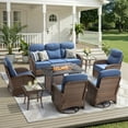 thumbnail image 1 of Unnifurnzi 8 Pieces Patio Furniture with Fire Pit-6'' Thick Cushions Outdoor Furniture with Swivel Rocker Chairs Outdoor Couch Wicker Patio Furniture For Deck Porch Garden Poolside-Brown/Blue, 1 of 7