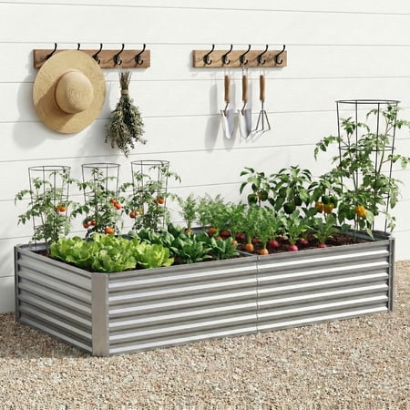 Unnifurnzi Galvanized Raised Garden Bed-6x3x2ft Raised Beds for Gardening Open-Bottom Desig and Easy Assemble Metal Planter Boxes Outdoor for Vegetables Flowers Herbs-Silver