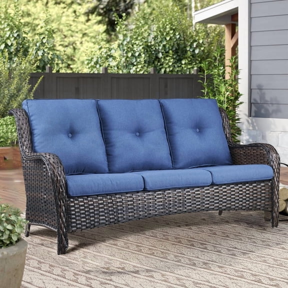 Unnifurnzi Outdoor Couch-All Weather PE Wicker Patio Sofa Outdoor Sofa Deep Seating for Porch Deck Backyard-Brown/Blue