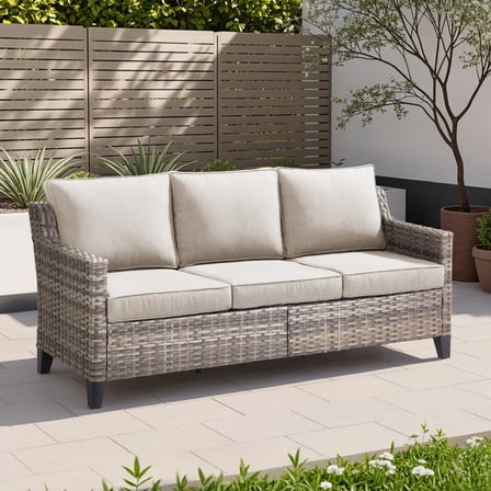 Unnifurnzi Outdoor Couch-All Weather Wicker Patio Couch High Back Outdoor Patio Couch for Porch Balcony Deck-Gray/Beige
