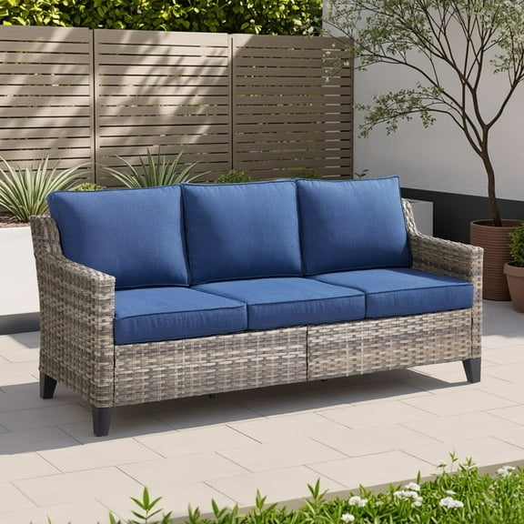Unnifurnzi Outdoor Couch-All Weather Wicker Patio Couch High Back Outdoor Patio Couch for Porch Balcony Deck-Gray/Blue
