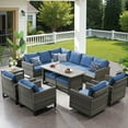thumbnail image 1 of Unnifurnzi Outdoor Furniture-11 Pieces Outdoor Sectional Furniture with Outdoor Swivel Rocker Patio Chairs L Shaped Outdoor Couch with Ottoman Patio Furniture for Deck Balcony Garden-Gray/Blue, 1 of 7