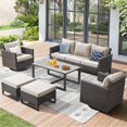 thumbnail image 1 of Unnifurnzi Outdoor Furniture-6 Pieces Outdoor Conversation Sets with Outdoor Swivel Rocking Chairs Outdoor Couch and Ottoman Outdoor Wicker Furniture for Deck Balcony Garden-Brown/Beige, 1 of 7