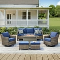 thumbnail image 1 of Unnifurnzi Outdoor Furniture with Fire Pit-6 Pieces All Weather Wicker Patio Furniture Outdoor Swivel Chairs with Outdoor Couch Outdoor Furniture for Porch Balcony Deck-Gray/Blue, 1 of 7
