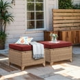 thumbnail image 1 of Unnifurnzi Outdoor Ottoman Set of 2-All Weather Wicker Outdoor Footstool with Removable Cushions Outdoor Olefin Fabric Patio Ottoman for Deck Porch Balcony Garden-Yellow/Red, 1 of 7