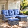 thumbnail image 1 of Unnifurnzi Outdoor Patio Furniture-3 Seater Outdoor Rattan Wicker Sofa Patio Couch with Ottoman for Porch Deck Garden Backyard-Gray/Blue, 1 of 7