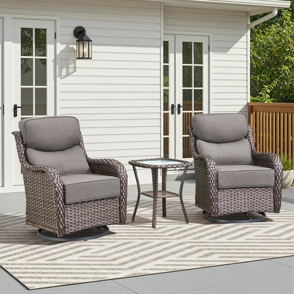 Unnifurnzi Outdoor Swivel Glider Patio Chairs-High Back Swivel Patio Chairs Set of 2 with Outdoor Side Tables All Weather Wicker Patio Furniture Set for Deck Porch Poolside Balcony-Brown/Gray