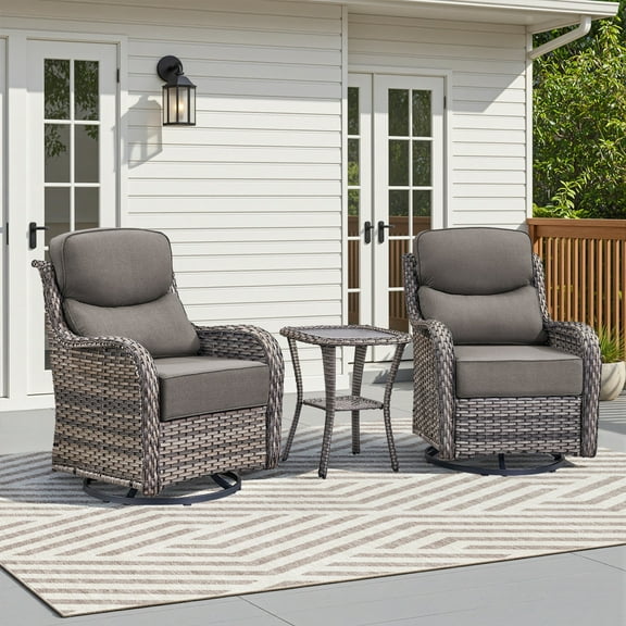 Unnifurnzi Outdoor Swivel Glider Patio Chairs-High Back Swivel Patio Chairs Set of 2 with Outdoor Side Tables All Weather Wicker Patio Furniture Set for Deck Porch Poolside Balcony-Gray/Gray