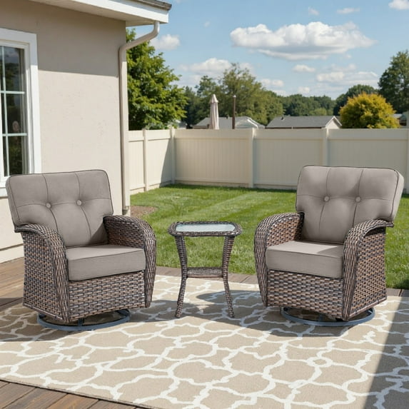 Unnifurnzi Outdoor Swivel Rocker Chairs Set of 2-Outdoor Rocking Chair with Outdoor Side Tables Outdoor Bistro Set for Deck Porch Poolside Balcony-Brown/Gray