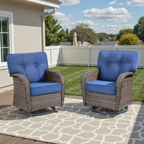 Unnifurnzi Outdoor Swivel Rocker Chairs Set of 2-Swivel Patio Chairs with 5" Thick Cushions Patio Chairs for Deck Porch Poolside Balcony-Brown/Blue