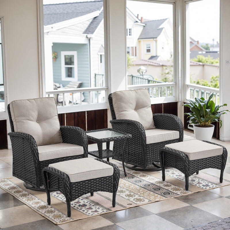Unnifurnzi Outdoor Swivel Rocker Patio Chairs-6'' Thick Cushions Outdoor Rocking Chairs with Outdoor Ottoman Small Patio Furniture Set for Deck Porch Garden Balcony Poolside-Gray/Blue