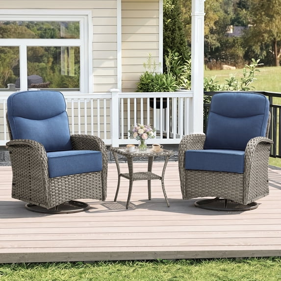 Unnifurnzi Outdoor Swivel Rocker Patio Chairs-6'' Thick Cushions Outdoor Rocking Chairs Set of 2 with Patio Side Table Patio Table and Chairs for Deck Porch Garden Balcony Poolside-Gray/Blue
