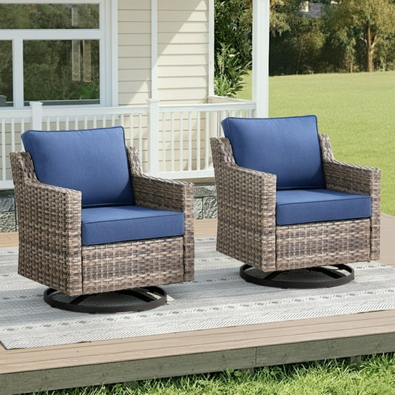 Unnifurnzi Outdoor Swivel Rocker Patio Chairs-High Back Outdoor Swivel Glider Chairs Set of 2 All Weather PE Wicker Outdoor Chairs for Porch Balcony Deck-Gray/Blue