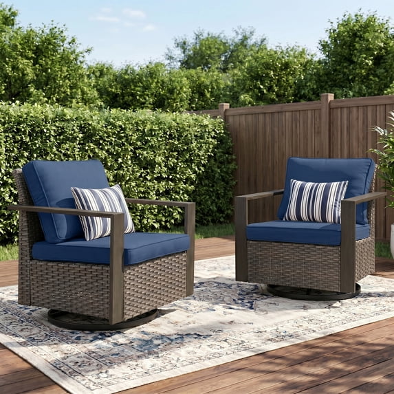 Unnifurnzi Outdoor Swivel Rocker Patio Chairs Set of 2-All Weather Wicker Swivel Patio Chairs Outdoor Chairs for Deck Porch Poolside Balcony-Gray/Blue