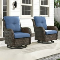 Unnifurnzi Outdoor Swivel Rocker Patio Chairs-Wicker Patio Swivel Chairs Set of 2 PE Rattan Patio Furniture for Porch Deck Balcony Garden-Brown/Blue