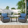 thumbnail image 1 of Unnifurnzi Outdoor Swivel Rocking Chairs-3 Pieces Patio Bistro Sets Rattan Chairs Set of 2 with Patio Side Table for Deck Porch Garden Backyard-Gray/Blue, 1 of 7