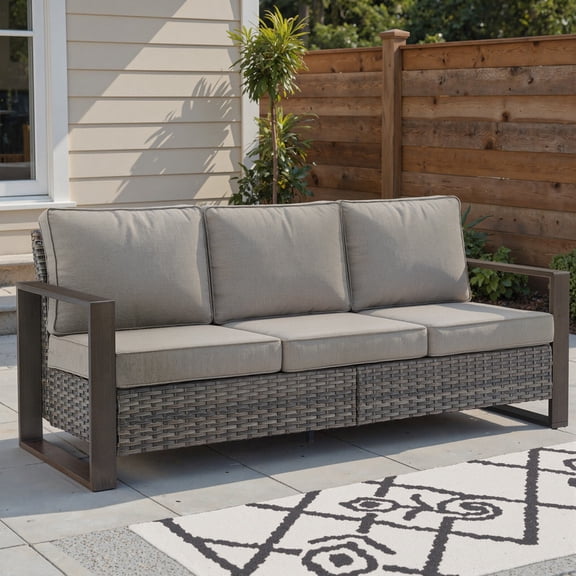 Unnifurnzi Outdoor Wicker Couch-3 Seater High Back Patio Couch Patio Sofa for Deck Porch Garden Balcony Poolside-Gray/Gray