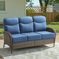 thumbnail image 1 of Unnifurnzi Outdoor Wicker Couch-All Weather Rattan 3 Seater Patio Couch with 6'' Thick Cushions High Back Outdoor Sofa for Deck Lawn Porch Balcony Poolside-Brown/Blue, 1 of 7