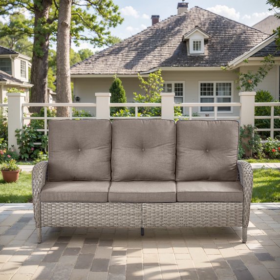 Unnifurnzi Outdoor Wicker Couch-All Weather Rattan 3 Seater Patio Couch with 6'' Thick Cushions High Back Outdoor Sofa for Deck Lawn Porch Balcony Poolside-Gray/Gray