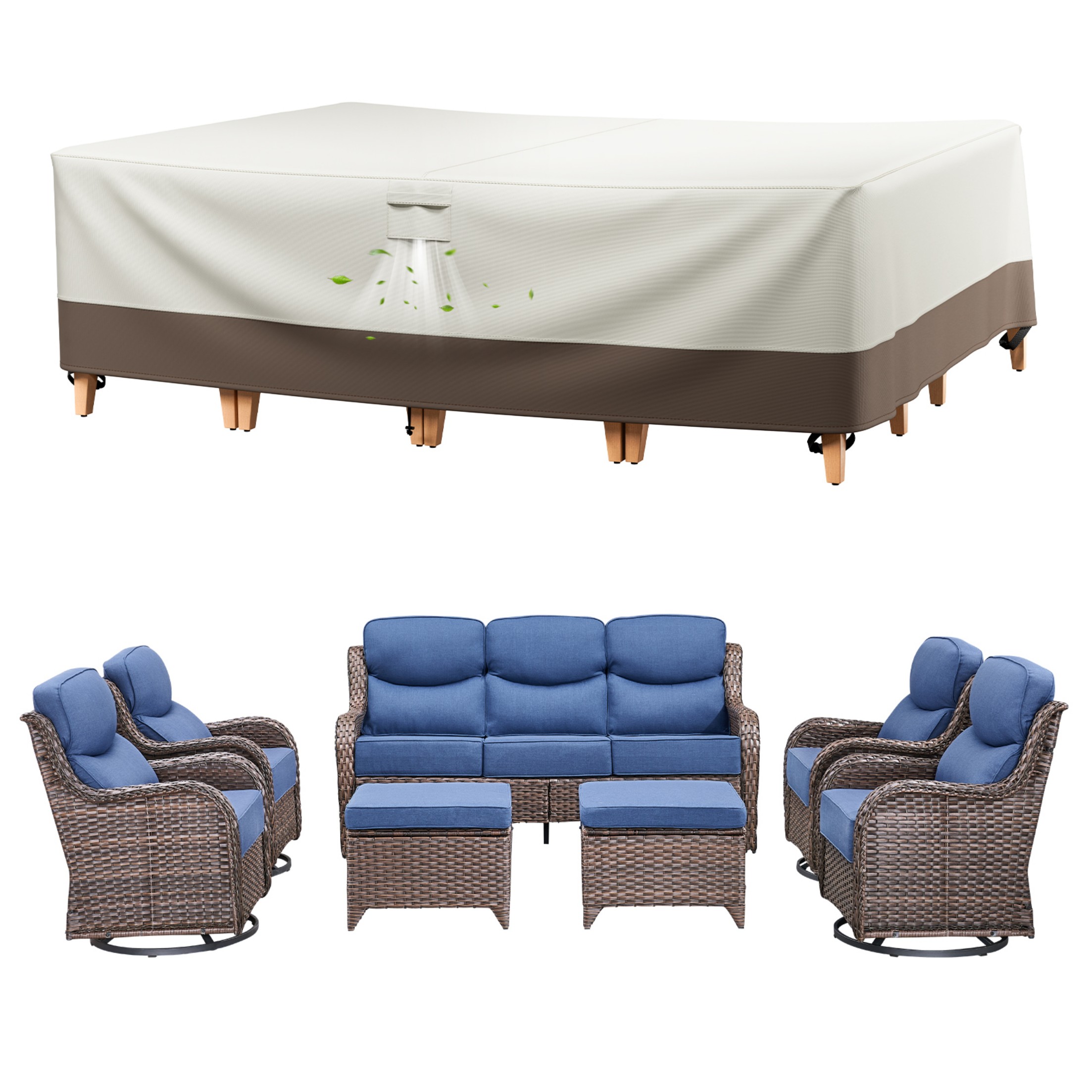 Unnifurnzi Patio Furniture Covers-Outdoor Furniture Covers Waterproof for 6 Pieces Patio Set 600D Heavy Duty Outdoor Sectional Cover for Furniture Couch Sofa Chair 126" L × 63" W × 28" H-Beige