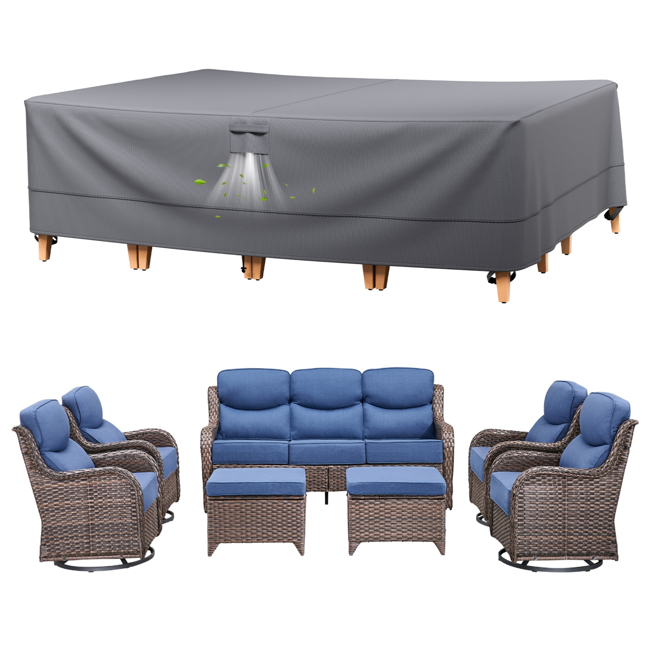 Unnifurnzi Patio Furniture Covers-Outdoor Furniture Covers Waterproof for 6 Pieces Patio Set 600D Heavy Duty Outdoor Sectional Cover for Furniture Couch Sofa Chair 126" L × 63" W × 28" H-Gray