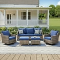 thumbnail image 1 of Unnifurnzi Patio Furniture Set-5 Pieces All Weather Wicker Outdoor Furniture Outdoor Swivel Rocking Chairs with Patio Couch Outdoor Patio Furniture Set for Porch Balcony Deck-Gray/Blue, 1 of 7