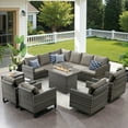 thumbnail image 1 of Unnifurnzi Patio Furniture Set with Fire Pit Table-9 Pieces Outdoor Sectional Furniture with Outdoor Swivel Rocker Patio Chairs Outdoor Patio Furniture Set for Deck Balcony Garden-Gray/Gray, 1 of 7