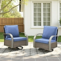 Unnifurnzi Patio Swivel Glider Outdoor Chair-All Weather Wicker Patio Swivel Rocking Chairs Patio Chairs for Deck Porch Lawn Garden Backyard-Brown/Blue