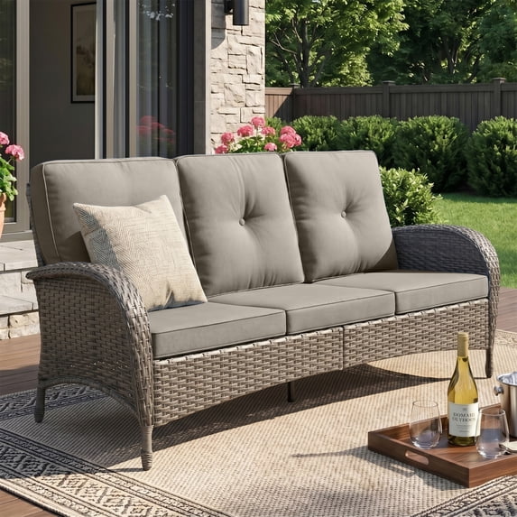 Unnifurnzi Patio Wicker Sofa-All Weather Rattan 3 Seater Patio Couch Outdoor Patio Couch for Deck Lawn Porch Balcony Poolside-Gray/Gray