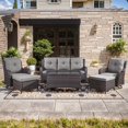 thumbnail image 1 of Unnifurnzi Wicker Outdoor Conversation Set-6 Pieces Outdoor Wicker High Back Couch with Swivel Rocker Chairs Patio Furniture for Deck Poolside Backyard-Brown/Gray, 1 of 7