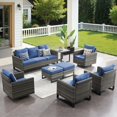 thumbnail image 1 of Unnifurnzi Wicker Patio Furniture Set-8 Pieces Outdoor Furniture with Outdoor Swivel Rocking Chairs and Patio Chairs Outdoor Sofa with Ottoman for Porch Deck Balcony Garden-Gray/Blue, 1 of 7