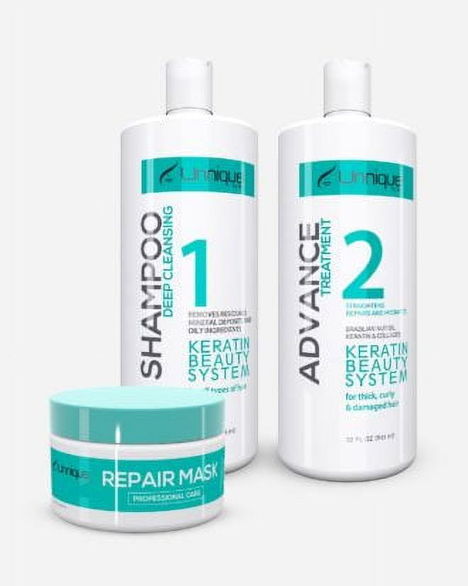 Unnique Advance Keratin Treatment Kit 16 oz ( Deep Cleanse Shampoo, Advance Treatment & Repair Mask)