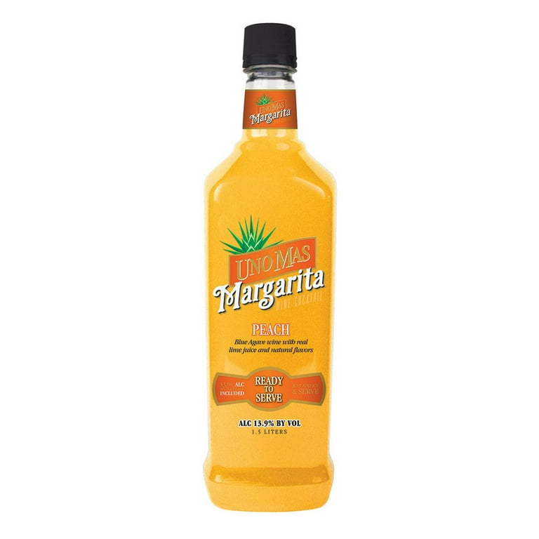 Uno Mas Peach Margarita Wine Cocktail 13.9 ABV 1.5L Glass Bottle 10 150ml Servings