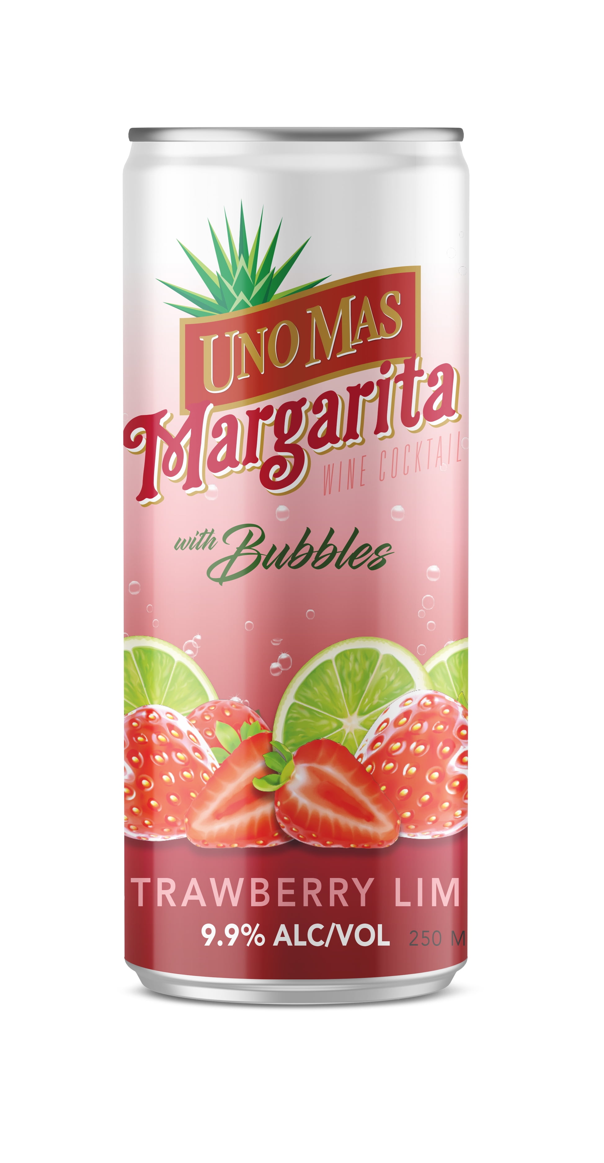 Uno Mas Strawberry Lime Margarita with Bubbles, 4 Pack, 250ml Cans