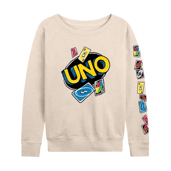 Uno - Sketch Women's Lightweight French Terry Wide Neck Long Sleeve Graphic Shirt