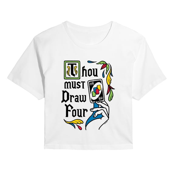 Uno - Thou Must Draw Four - Juniors Cropped Graphic T-Shirt