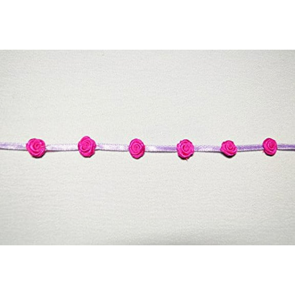 Unotrim 3/8" Rosettes Rose Flower on 1/8" Ribbon Garland by Yard 2 Colors (Fuchsia and Lilac)